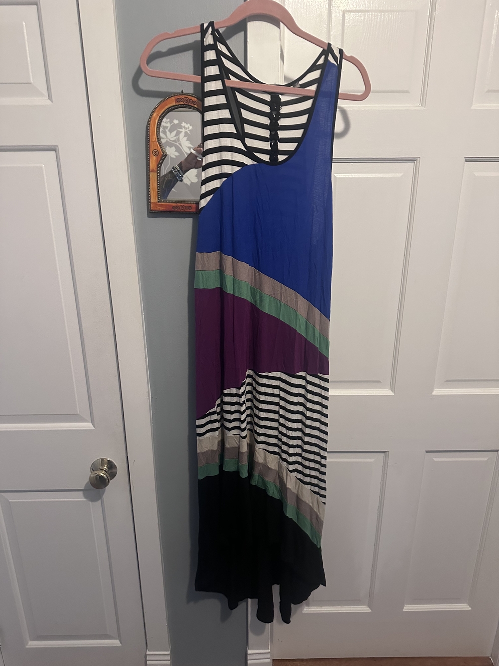 Sleeveless Colorblock Midi Dress in Blue, Purple & Black